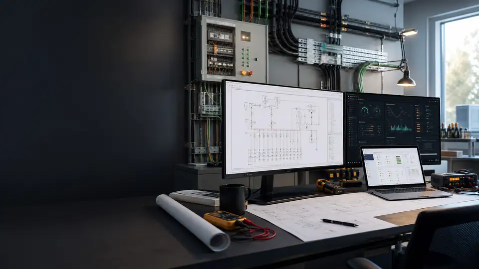 Engineering workstation with monitoring screens