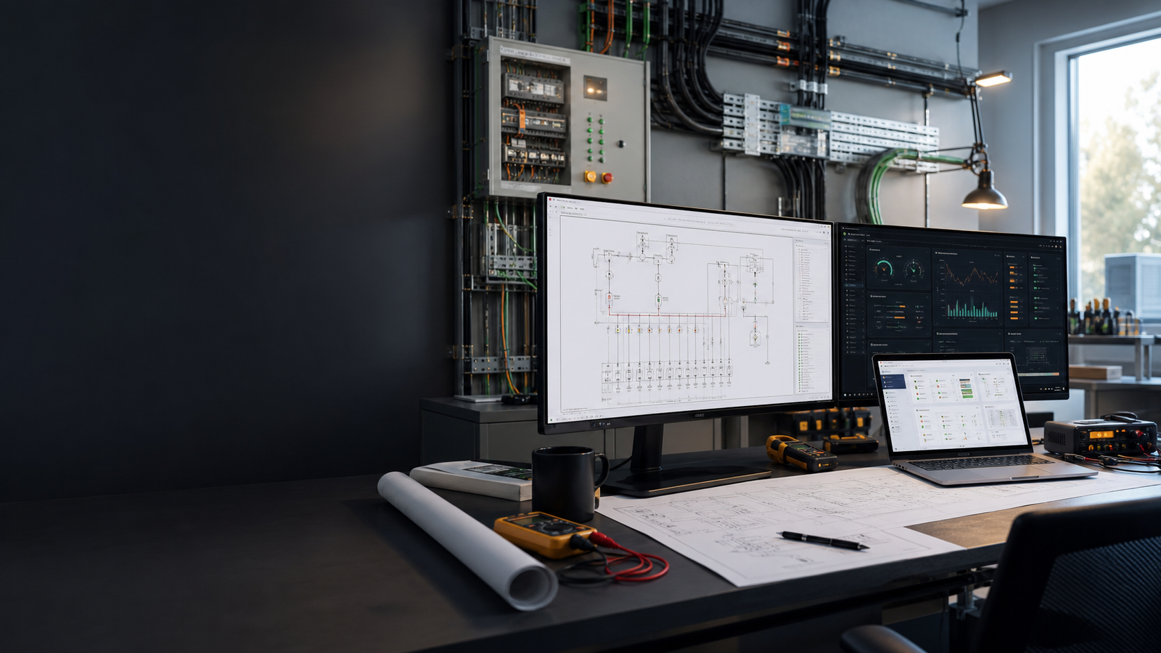 Electrical drawings, controls hardware, and digital monitoring screens