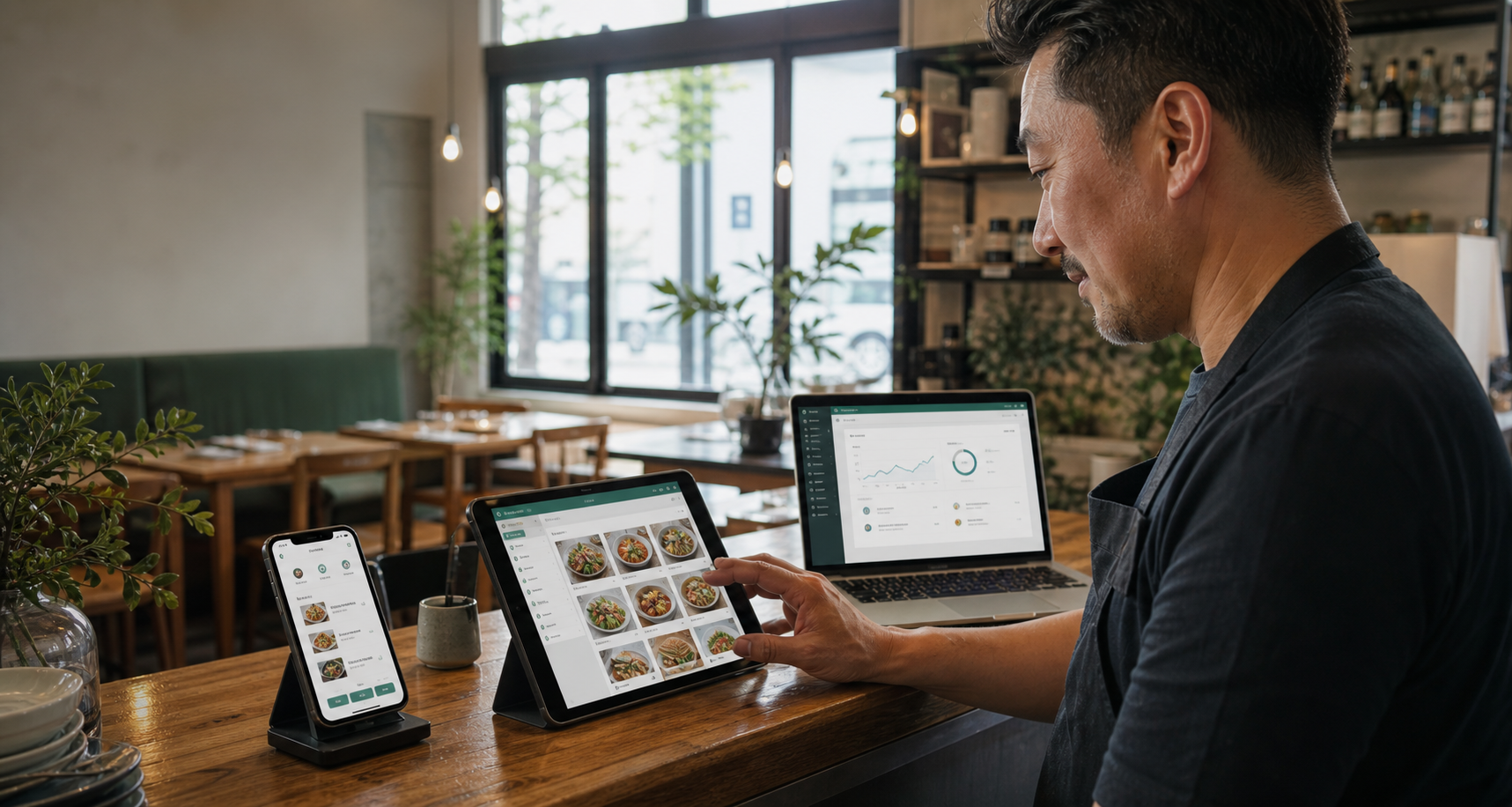 Restaurant business owner using a web ordering application